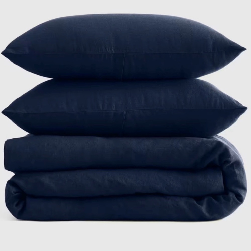 NWOT QUINCE European Linen Duvet Cover Set King/Cal King Indigo Blue 4911
